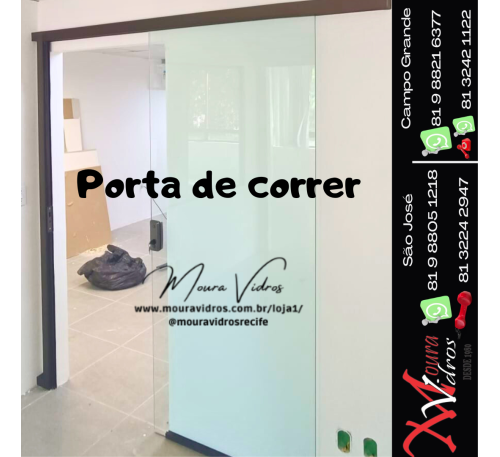 PORTA DE VIDRO TEMPERADO DE CORRER COM BARRA DE BATEDOR